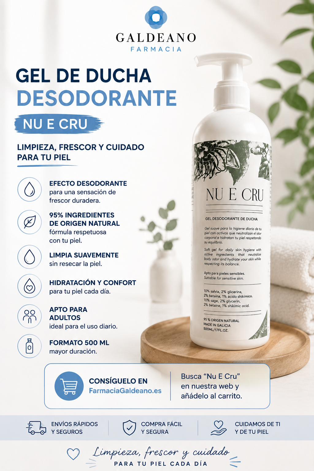 NU E CRU GEL DESODORANTE DE DUCHA NATURAL 500ML