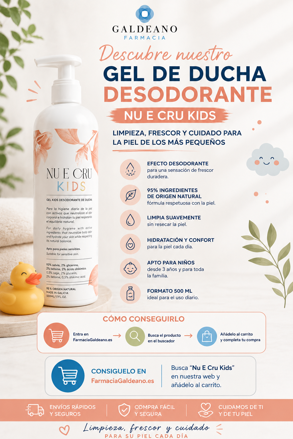 NU E CRU GEL DESODORANTE DE DUCHA NATURAL 500ML - Imagen 3