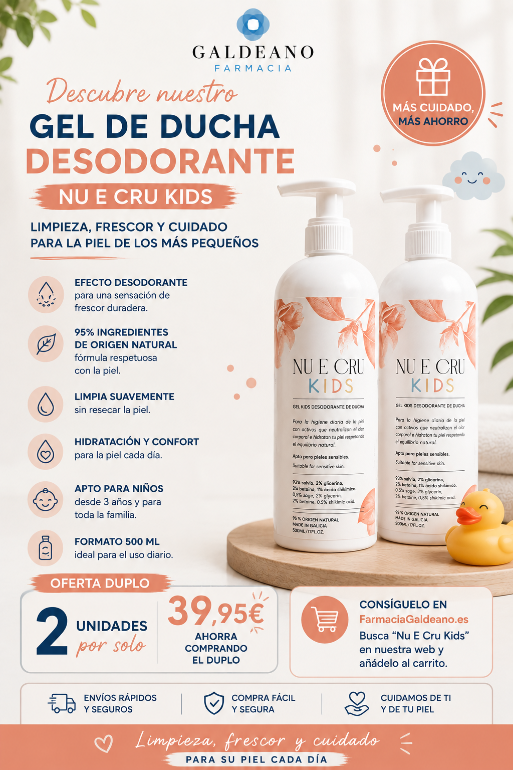 NU E CRU GEL DESODORANTE DE DUCHA NATURAL 500ML - Imagen 4