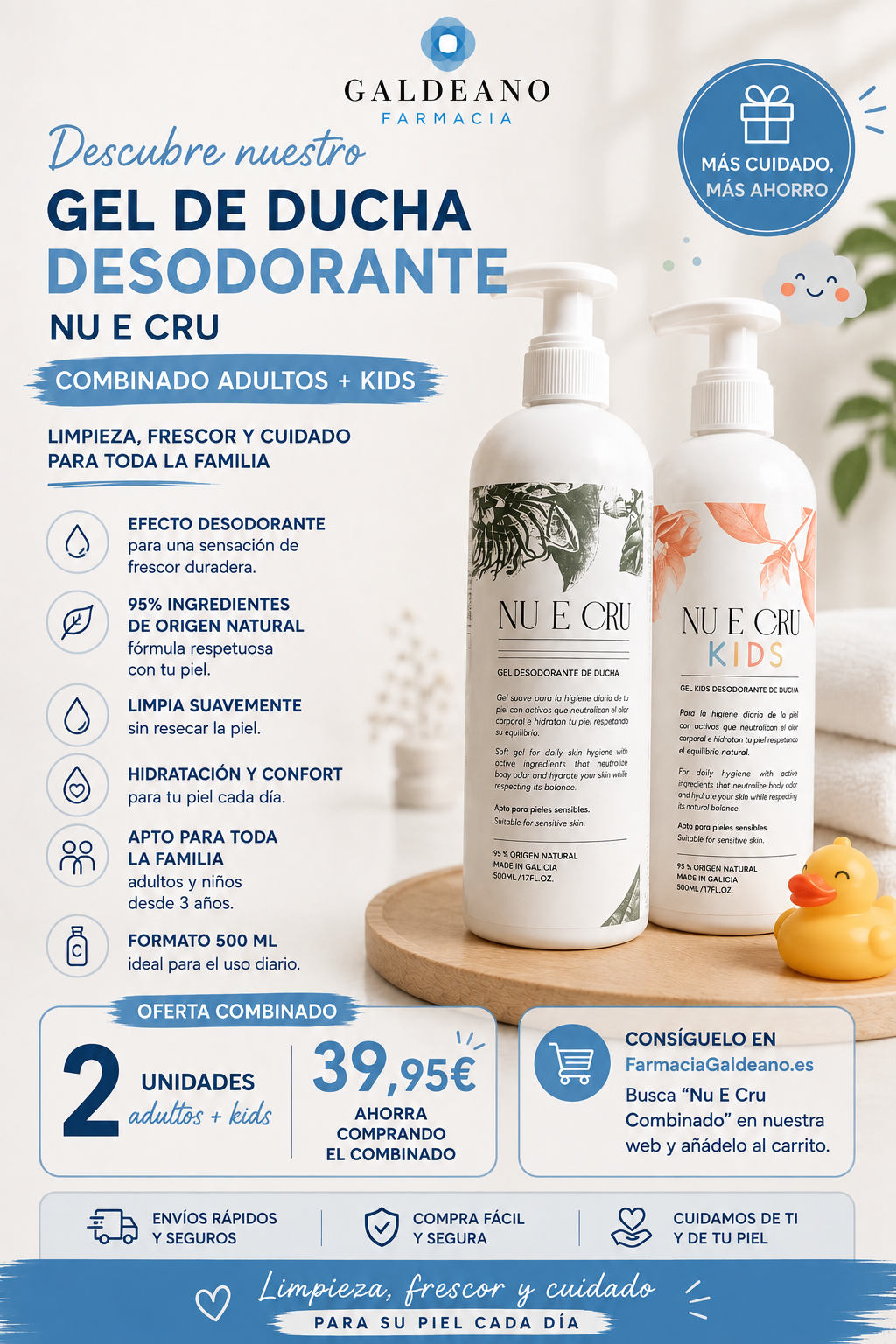 NU E CRU GEL DESODORANTE DE DUCHA NATURAL 500ML - Imagen 5