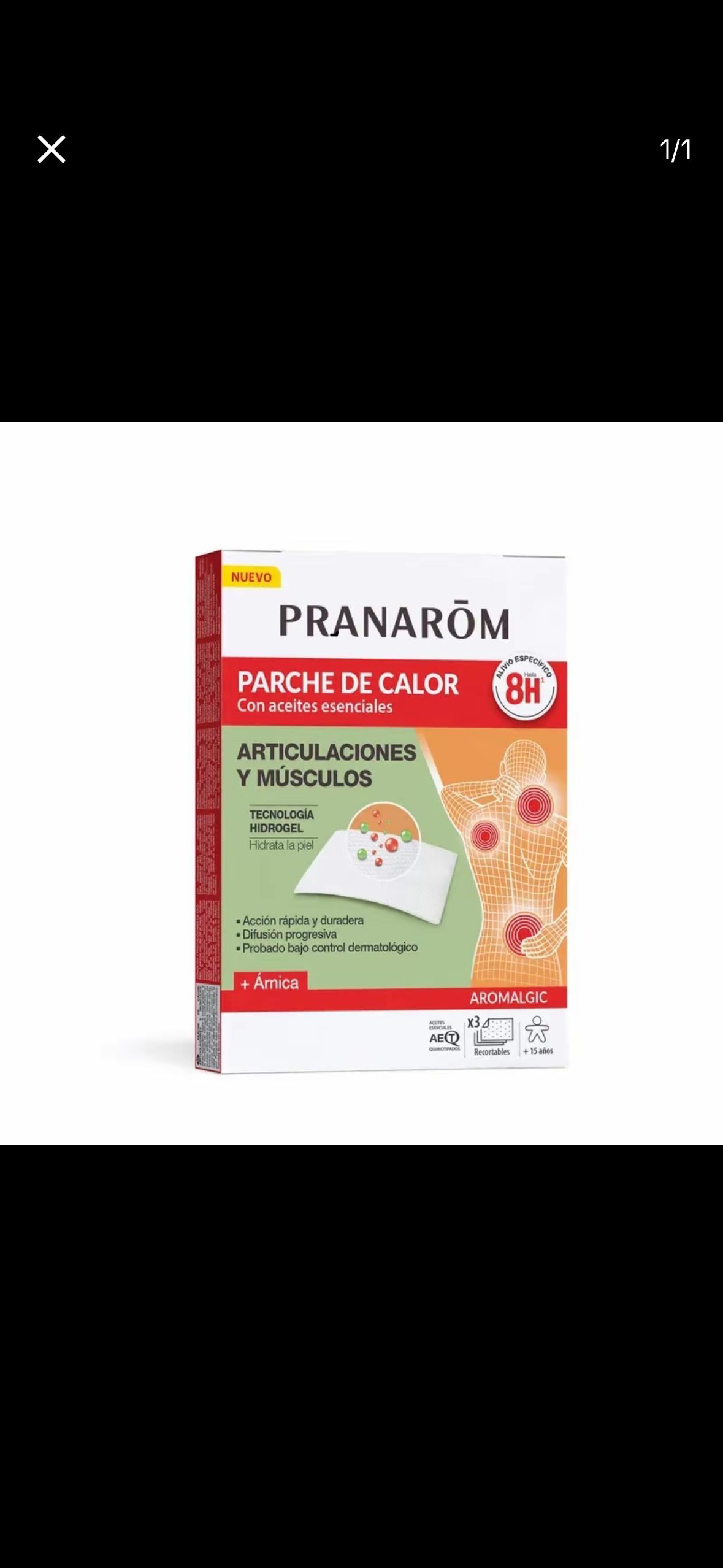Parche calor 8 horas Pranarom aceites esenciales 3 parches recortables